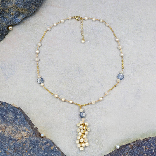 Azure Kyanite & Gold Pearl Choker - Spiral Circle