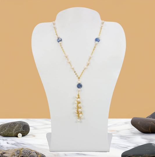 Azure Kyanite & Gold Pearl Choker - Spiral Circle