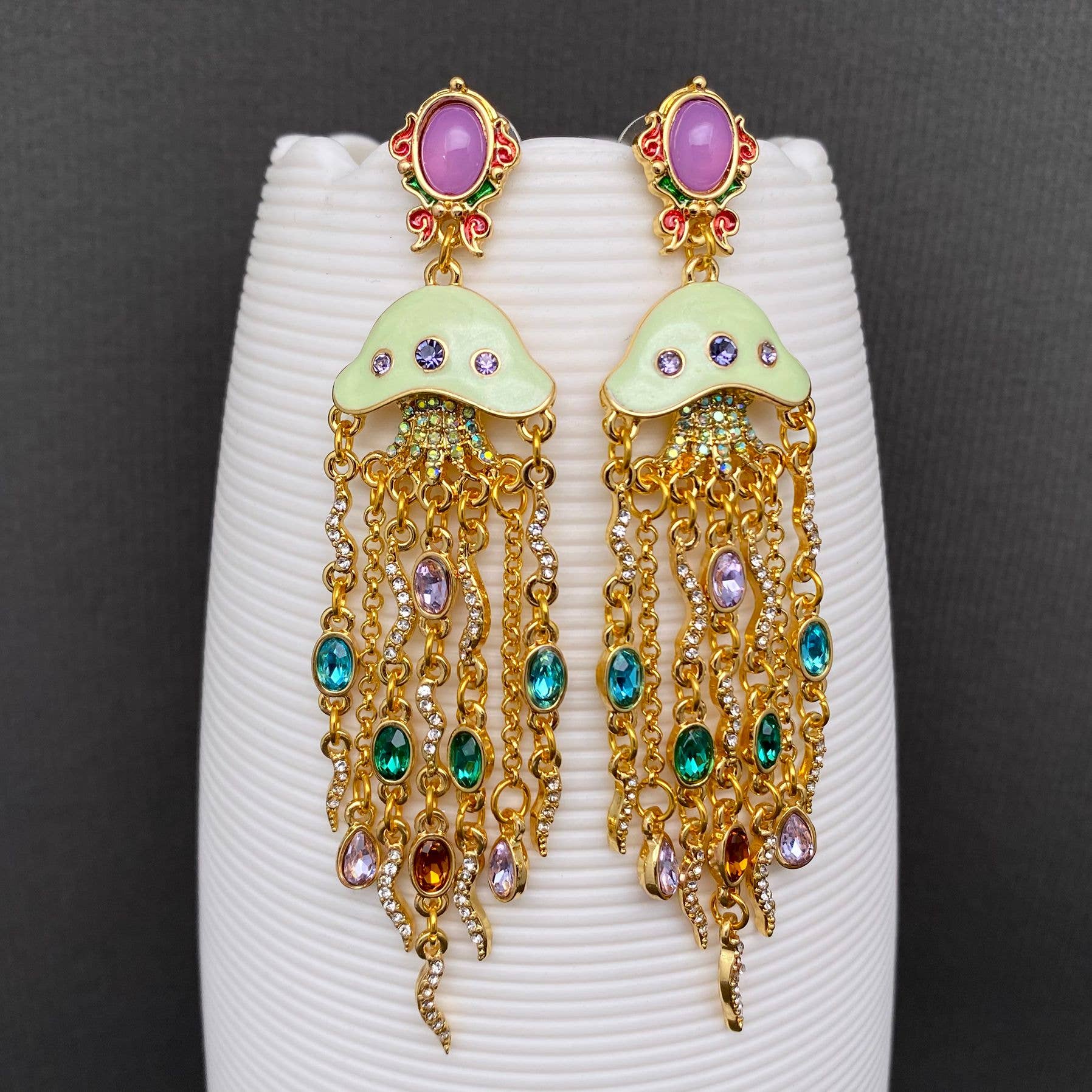 Vintage Style Zircon Inlaid Jellyfish Enamel Earrings