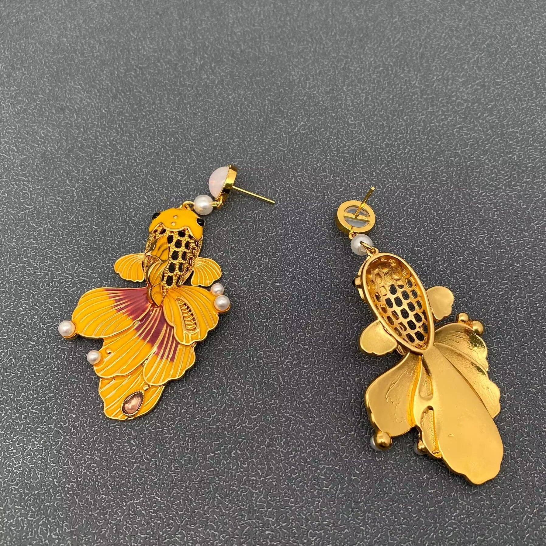 Enamel Goldfish Dangle Earrings