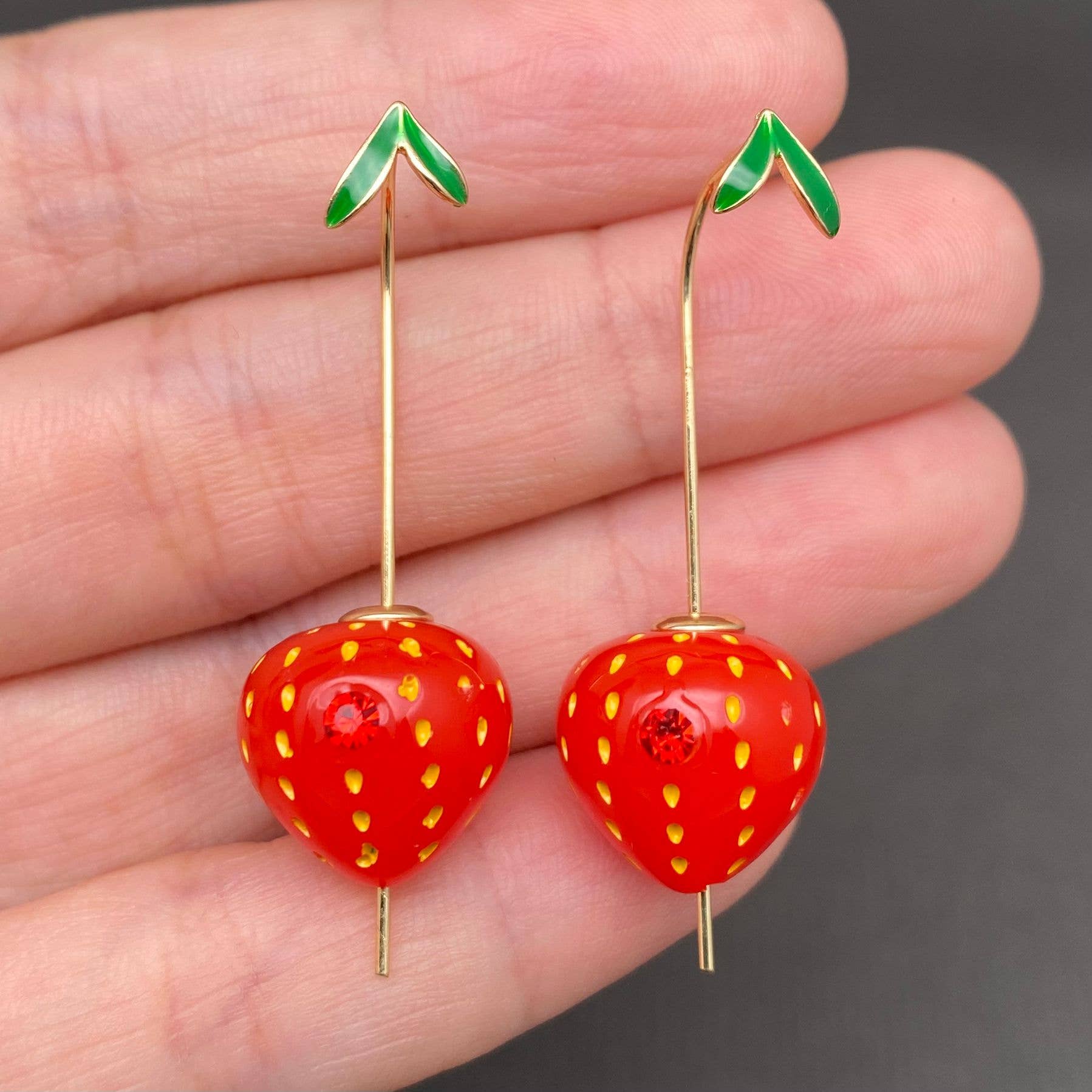 Enamel Strawberry Dangle Earrings