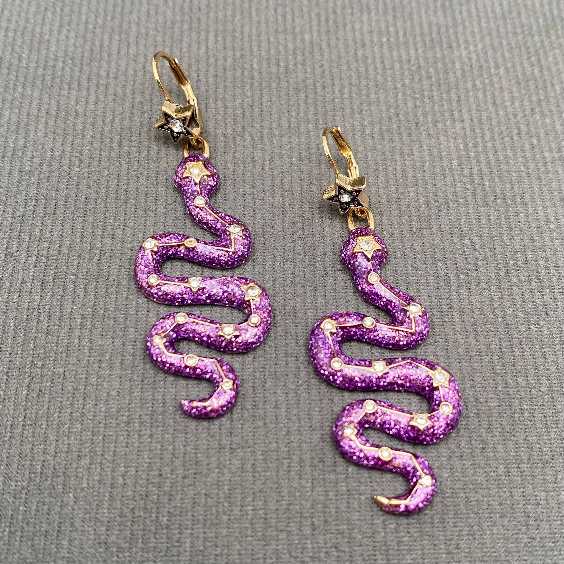 Vintage Style Rhinestone Inlaid Enamel Snake Earrings