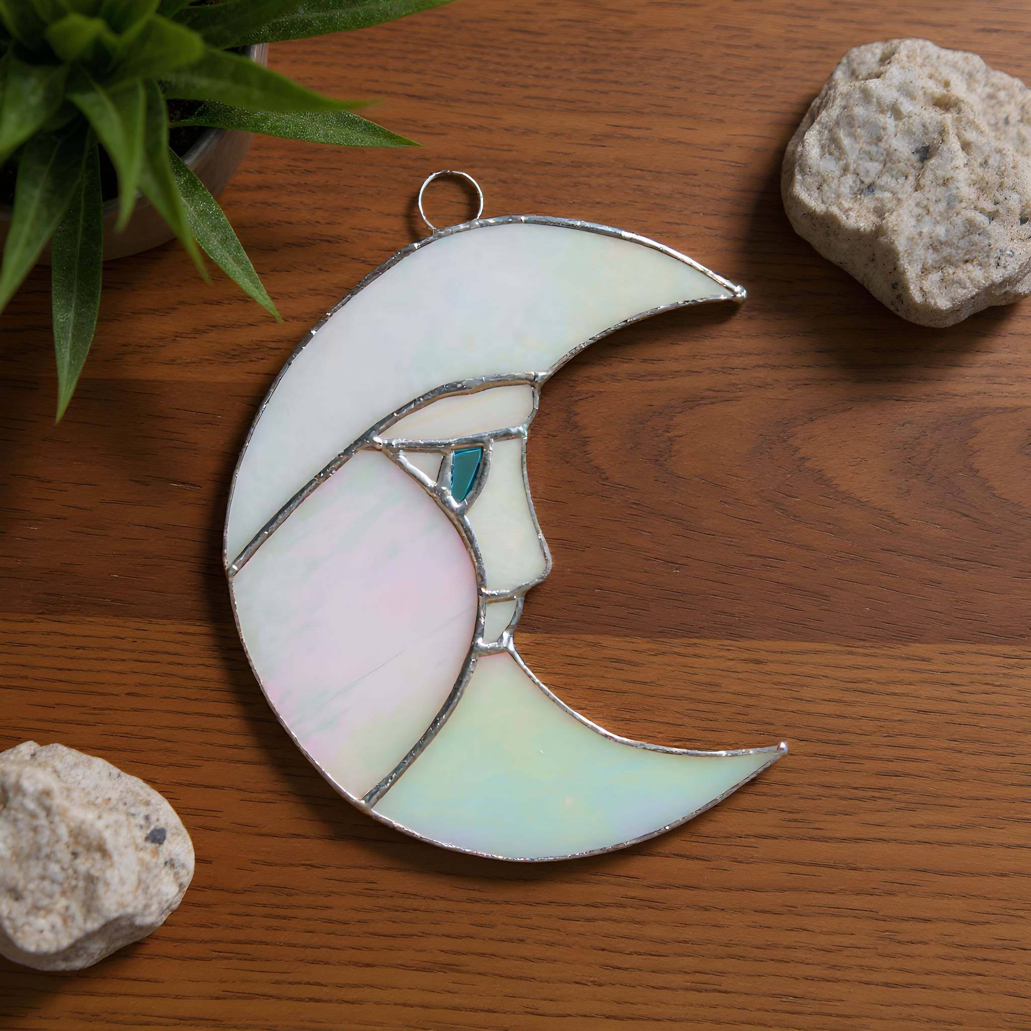 Mr. Moon Stained Glass Suncatcher | 5" × 4"