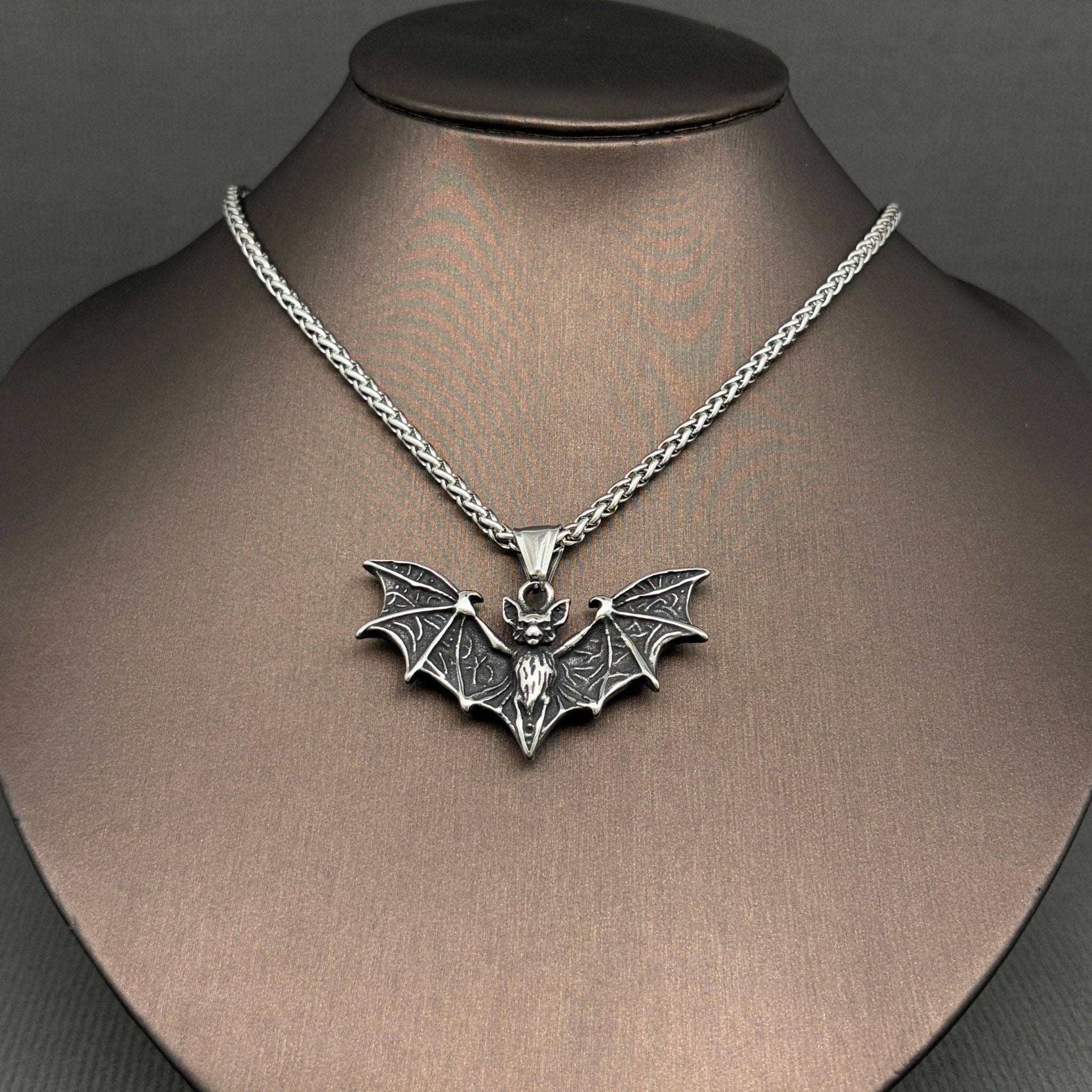 Bat Charm Stainless Steel Necklace - Spiral Circle