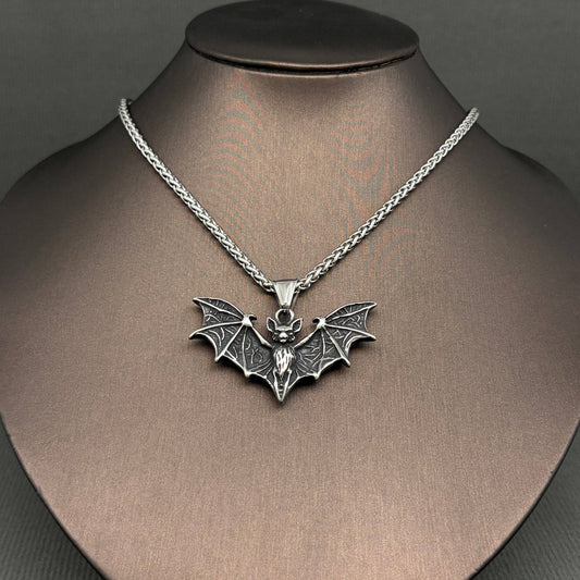 Bat Charm Stainless Steel Necklace - Spiral Circle