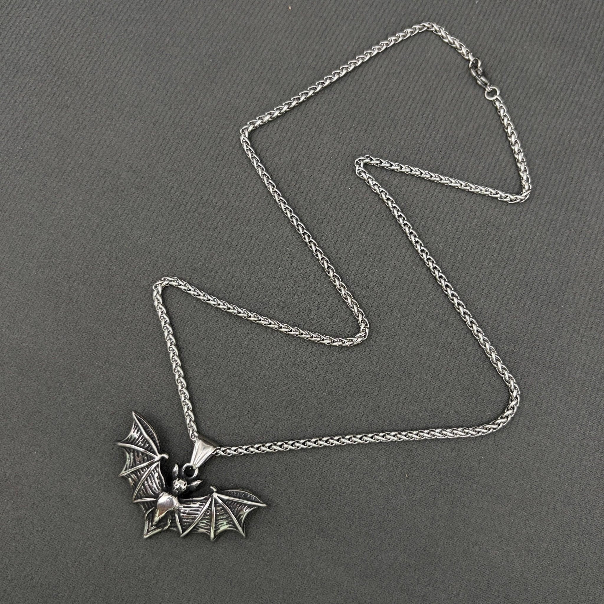 Bat Charm Stainless Steel Necklace - Spiral Circle