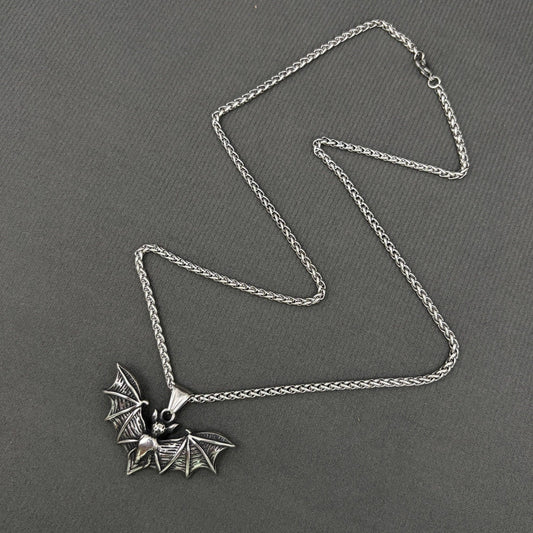 Bat Charm Stainless Steel Necklace - Spiral Circle