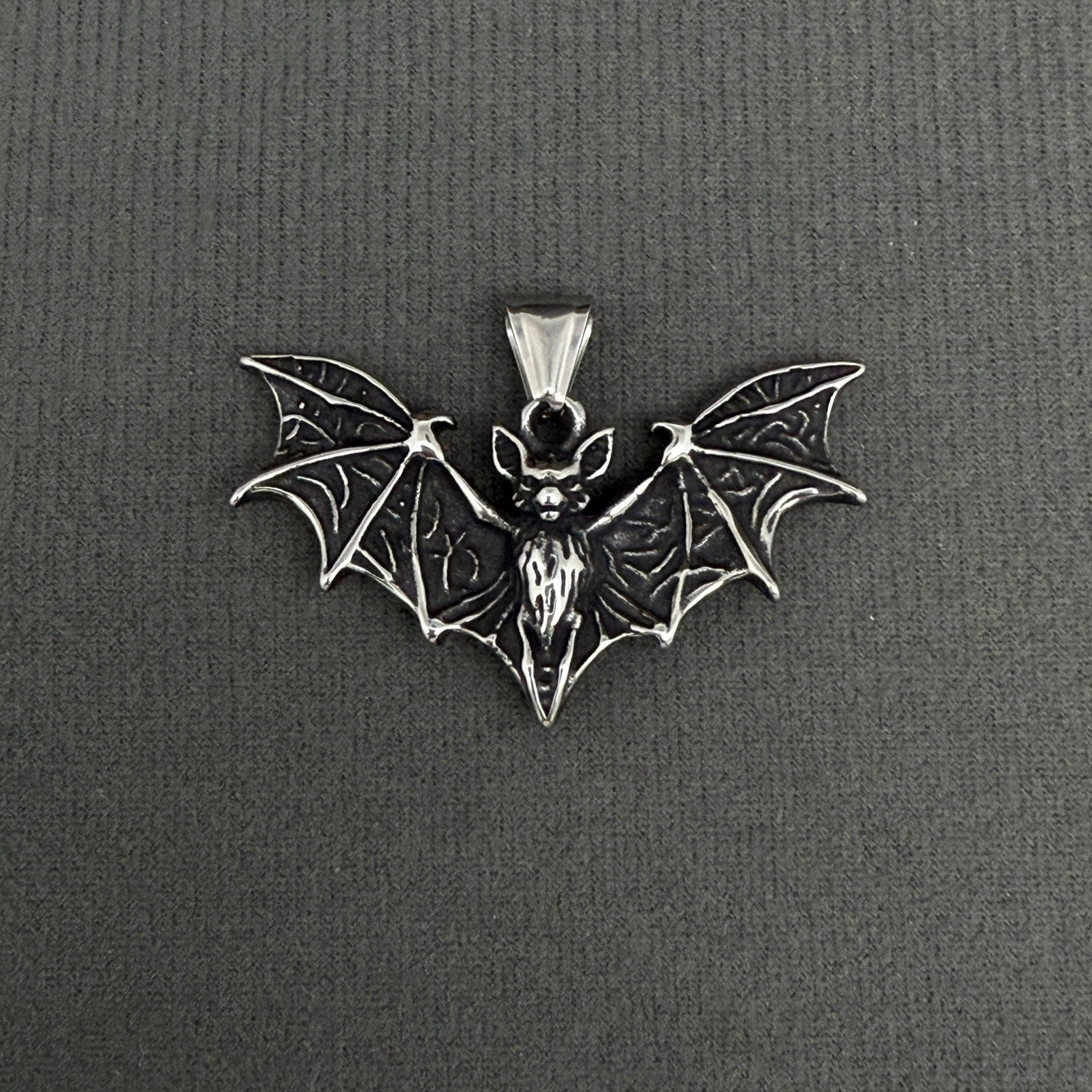 Bat Charm Stainless Steel Necklace - Spiral Circle