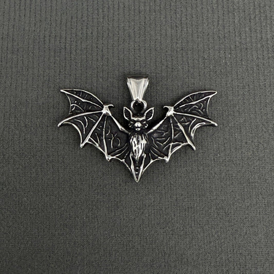 Bat Charm Stainless Steel Necklace - Spiral Circle