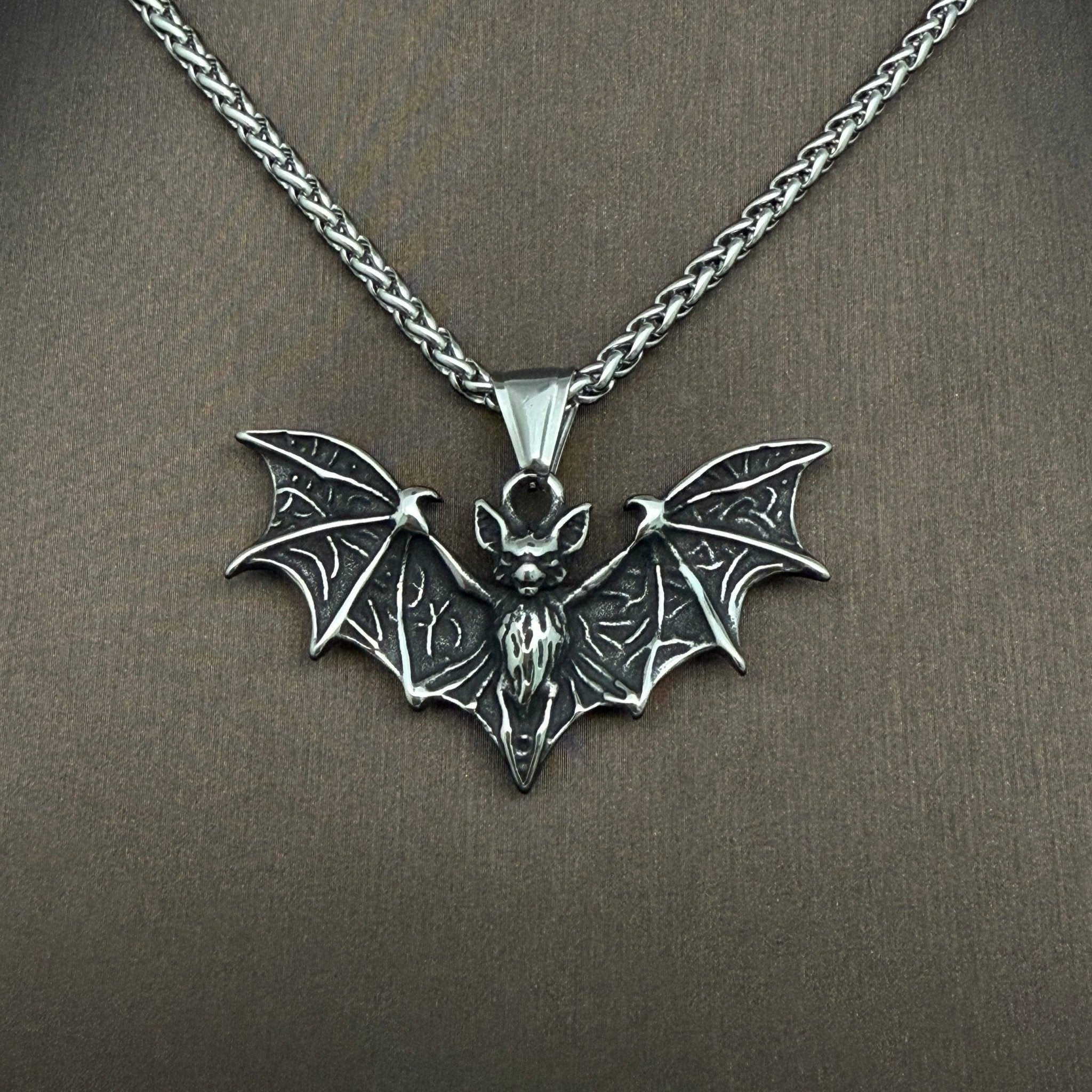 Bat Charm Stainless Steel Necklace - Spiral Circle