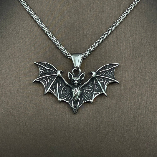 Bat Charm Stainless Steel Necklace - Spiral Circle