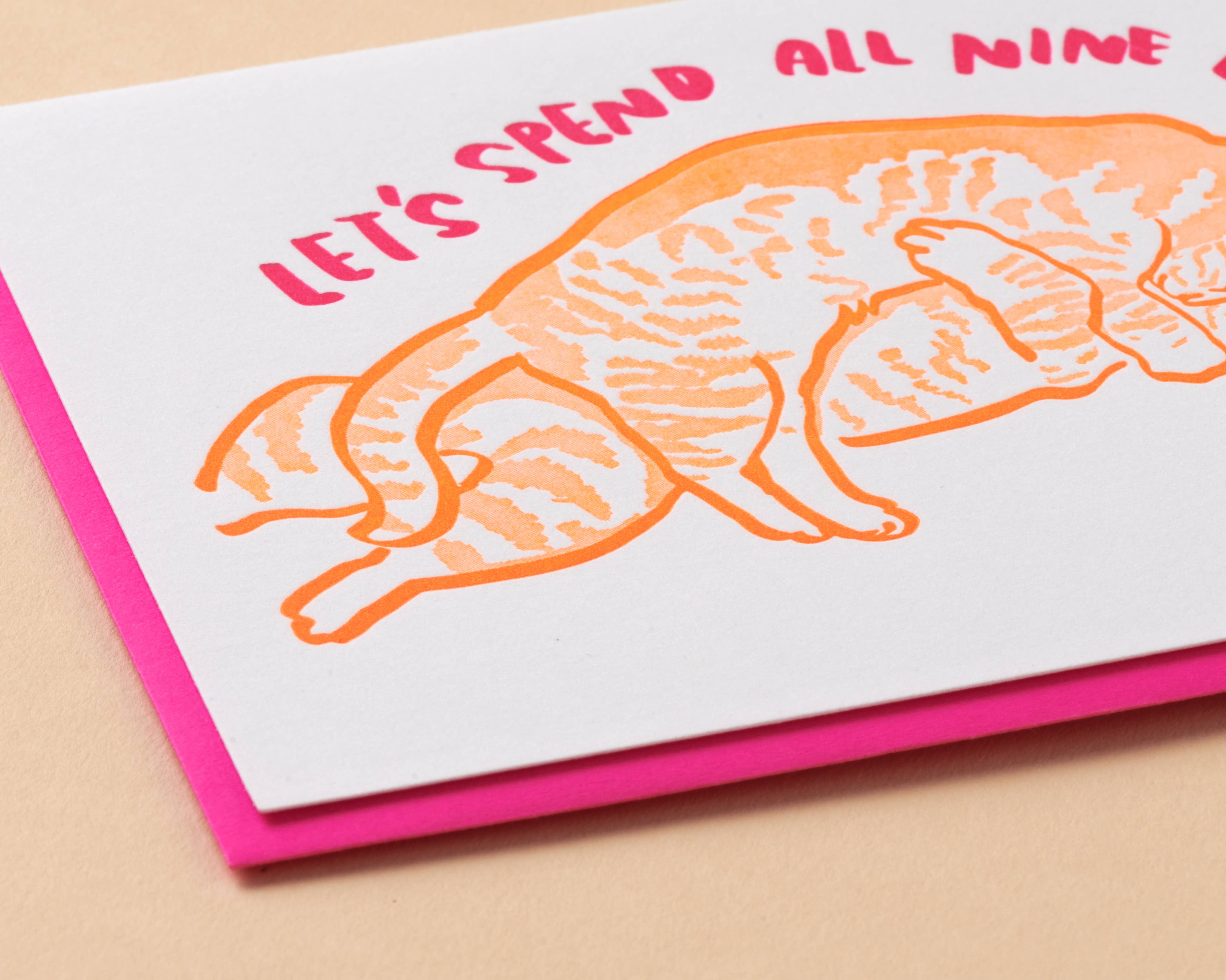 Letterpress Love or Anniversary Card—All Nine Lives (Cats)
