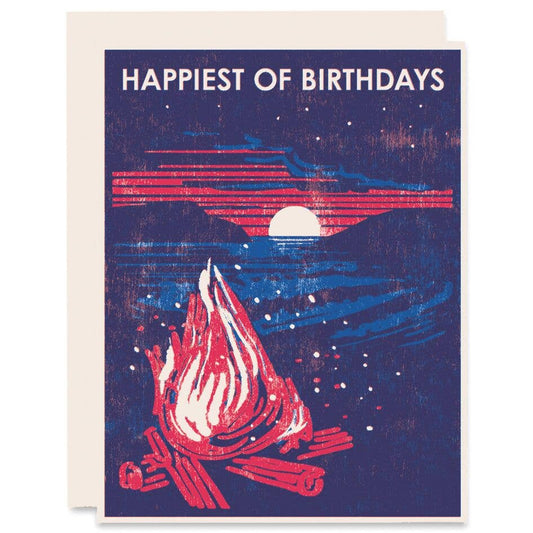 Beach Bonfire Happiest of Birthdays Card - Spiral Circle