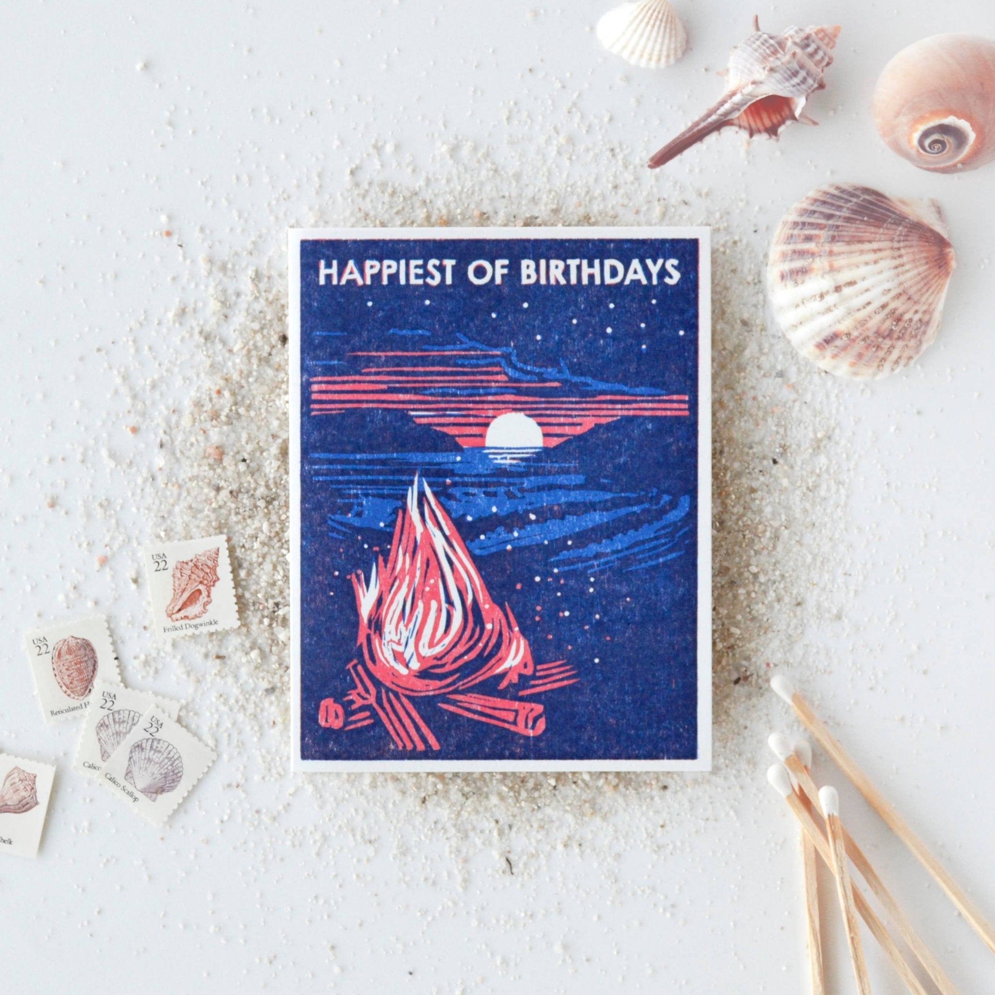 Beach Bonfire Happiest of Birthdays Card - Spiral Circle