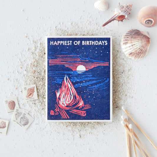 Beach Bonfire Happiest of Birthdays Card - Spiral Circle