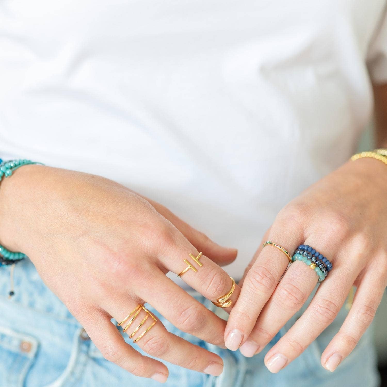Beaded Gemstone Rings | Stretch - Spiral Circle