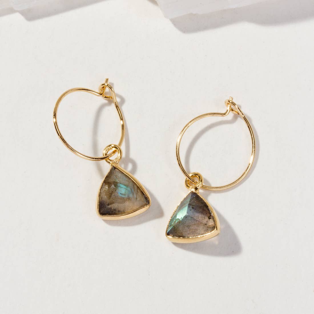 Bermuda Triangle Mini Hoop Earrings - Labradorite - Spiral Circle