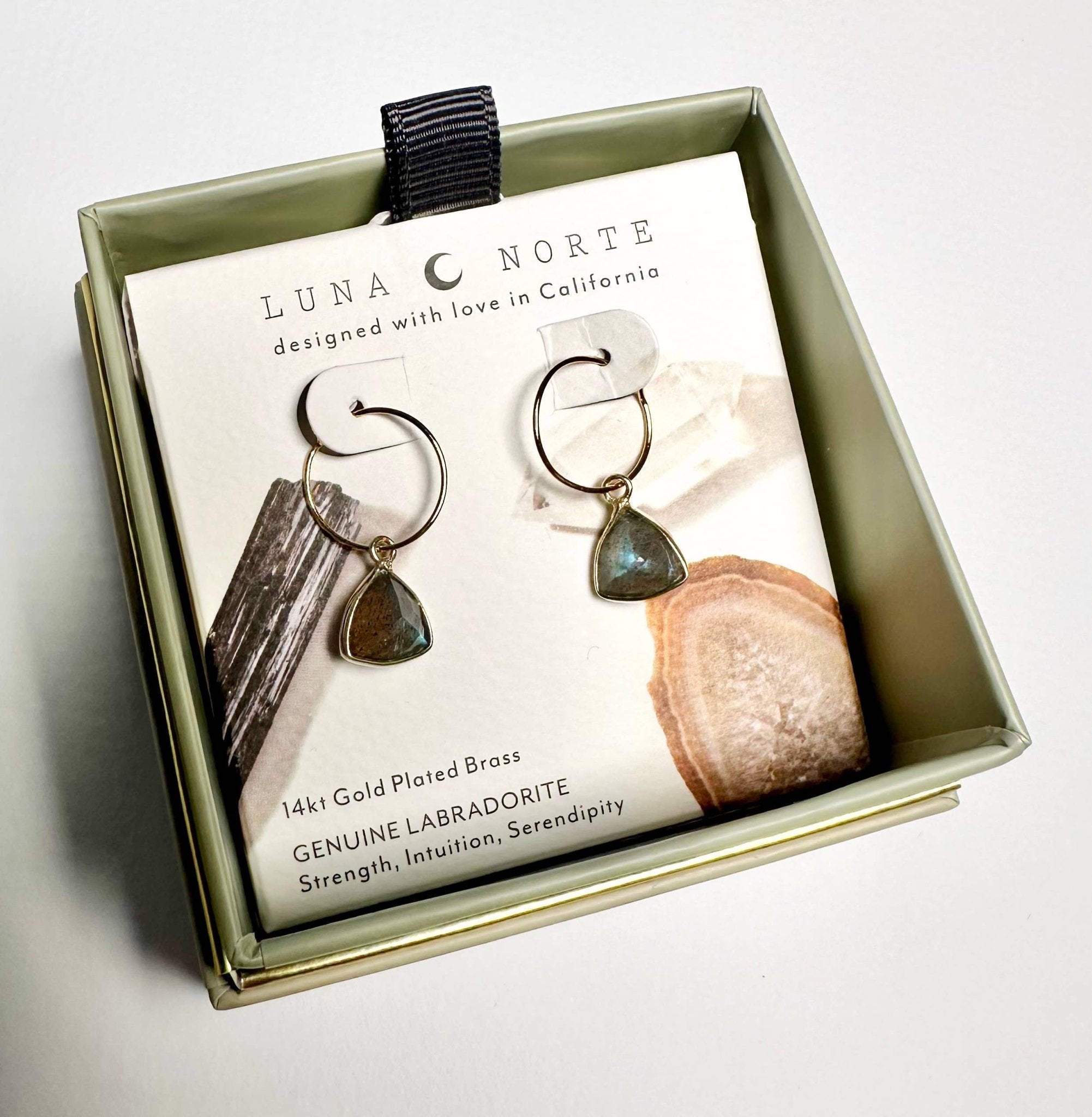 Bermuda Triangle Mini Hoop Earrings - Labradorite - Spiral Circle