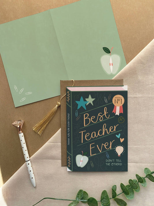 Best Teacher Ever – Luxury Book Greeting Card - Spiral Circle