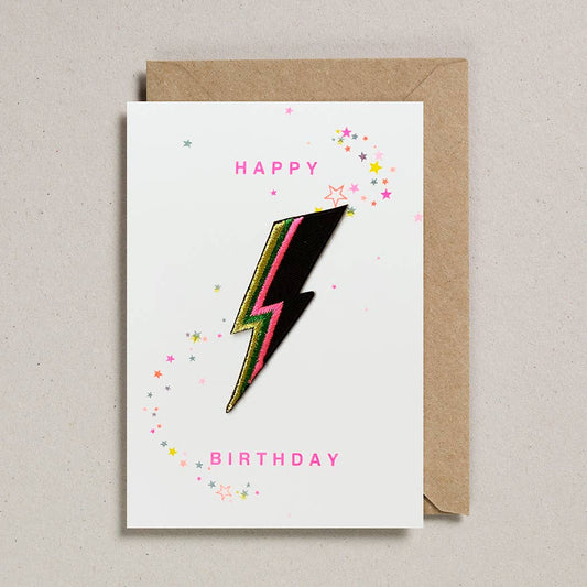 Birthday Bolt Greeting Card (with Iron On Patch) - Spiral Circle