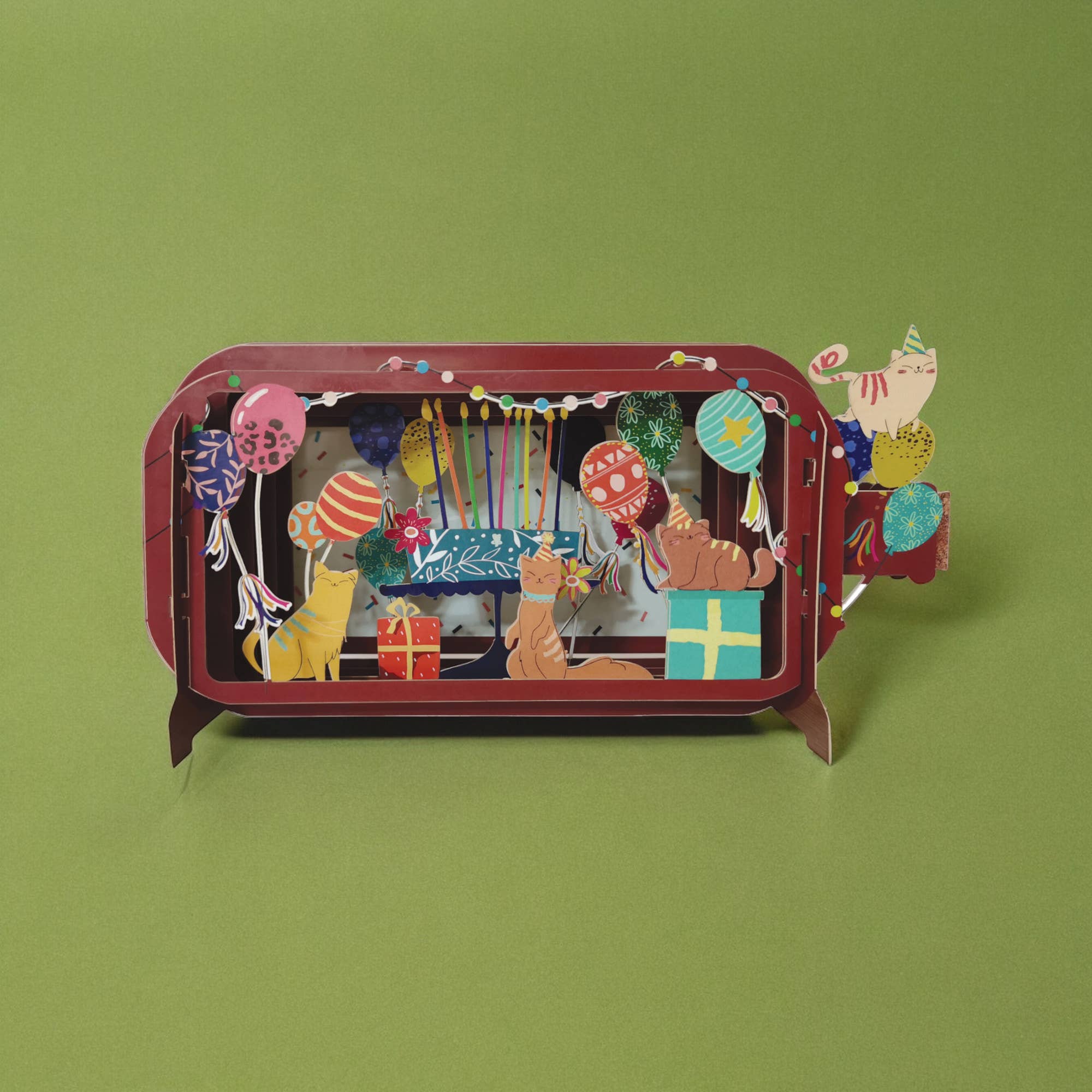 Birthday Party Cats | Message in a Bottle Pop Up Card - Spiral Circle