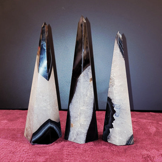 Black Agate & Quartz Tapered Generator - Spiral Circle