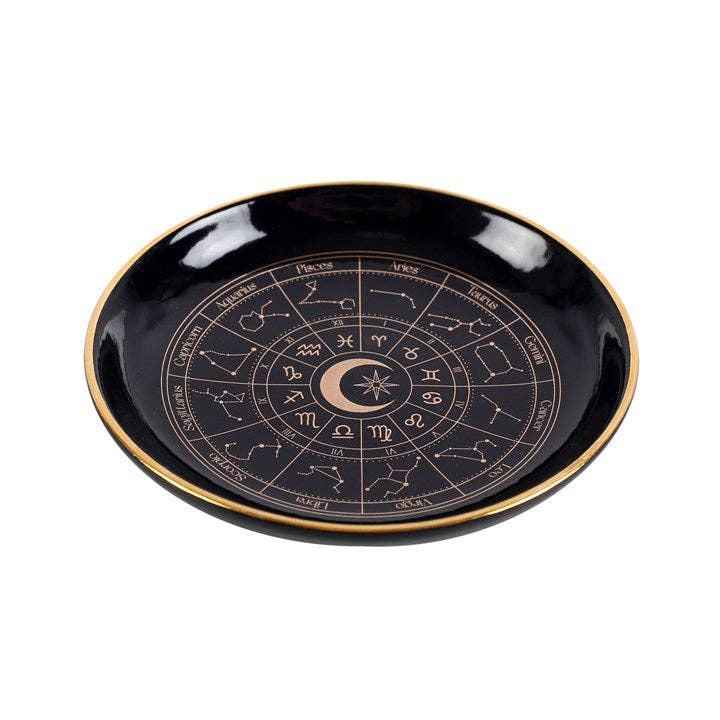 Black Astrology Wheel Trinket Dish - Spiral Circle