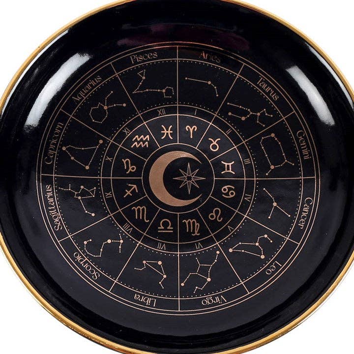 Black Astrology Wheel Trinket Dish - Spiral Circle