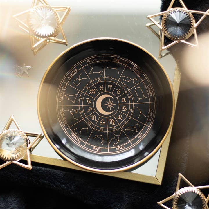 Black Astrology Wheel Trinket Dish - Spiral Circle