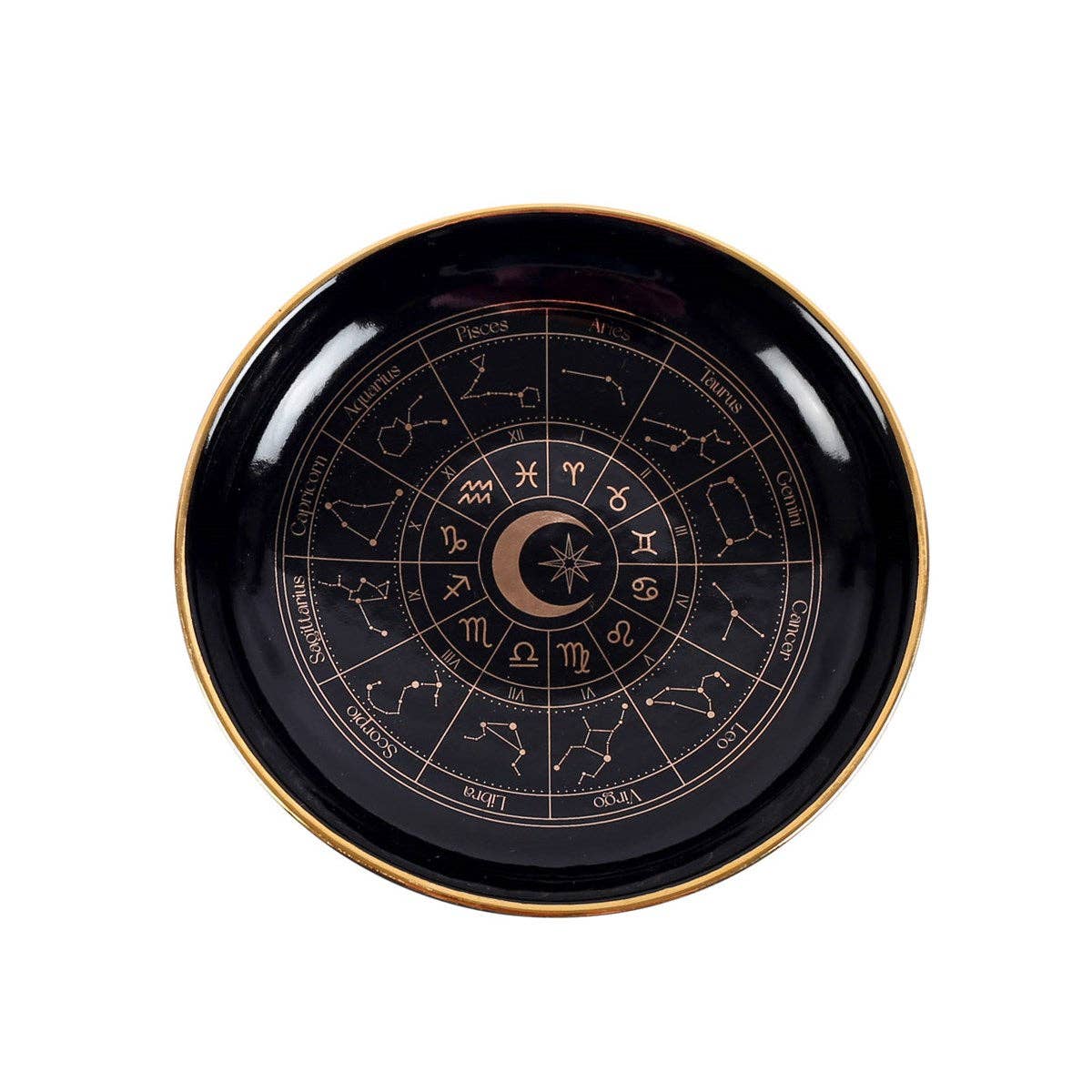 Black Astrology Wheel Trinket Dish - Spiral Circle