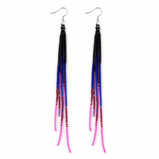 Black, Blue & Pink Seed Beaded Earrings - Spiral Circle