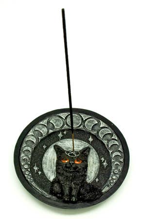Black Cat With Moons Incense Burner - Spiral Circle