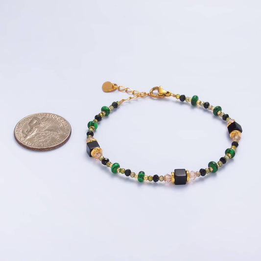 Black Green Gemstone Bracelet - Spiral Circle