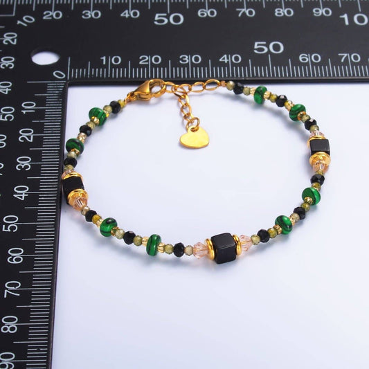 Black Green Gemstone Bracelet - Spiral Circle