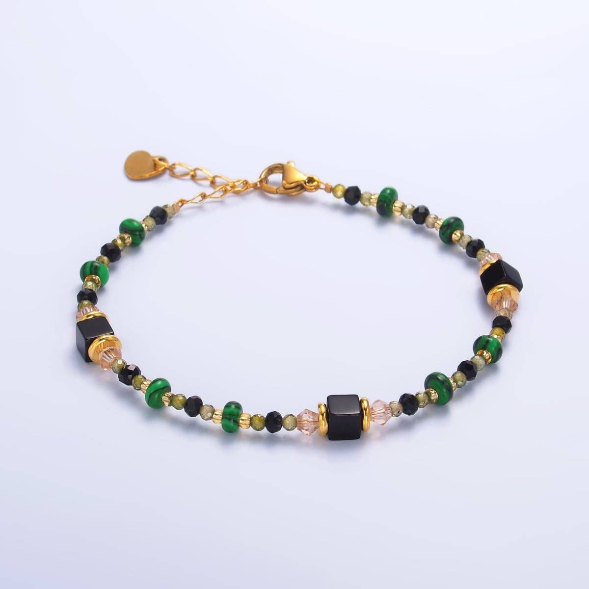 Black Green Gemstone Bracelet - Spiral Circle
