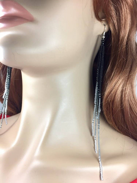 Black Grey Yellow Beaded Earrings - Spiral Circle