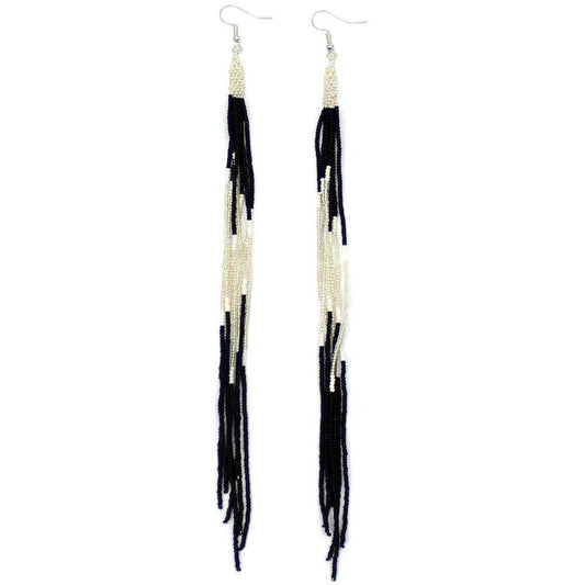 Black Silver Beaded Earrings - Spiral Circle