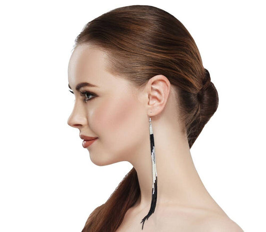 Black Silver Beaded Earrings - Spiral Circle