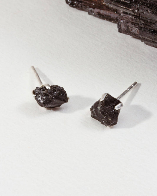 Black Tourmaline Beauty Post Earrings | Sterling Silver - Spiral Circle