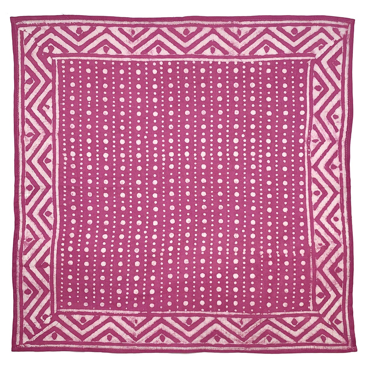 Block Printed Bandana | Fuchsia Pink Dots & Chevron - Spiral Circle