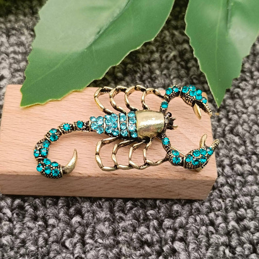 Blue Cubic Zirconia Scorpion Brooch - Spiral Circle