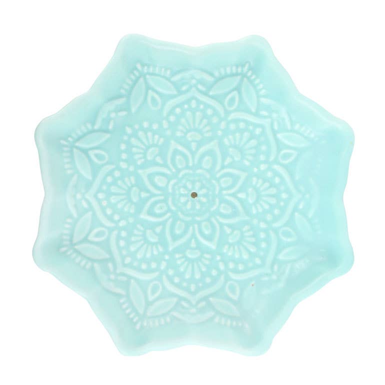 Blue Mandala Ceramic Incense Holder Plate - Spiral Circle