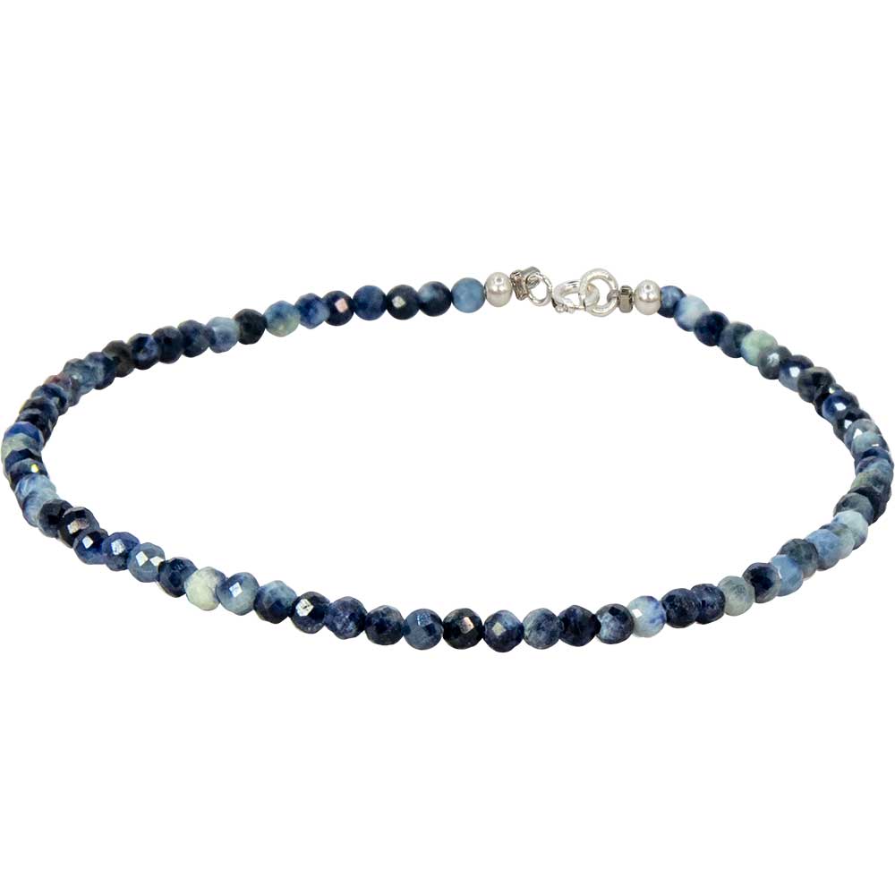 Blue Sapphire 2MM Faceted Bracelet | Sterling Silver Clasp - Spiral Circle