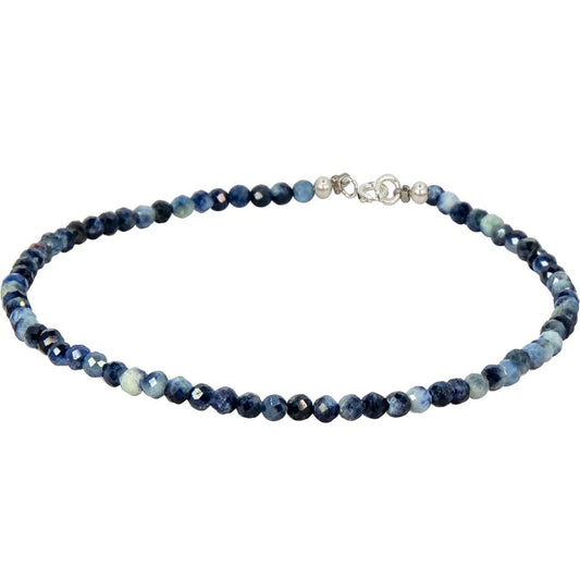Blue Sapphire 2MM Faceted Bracelet | Sterling Silver Clasp - Spiral Circle