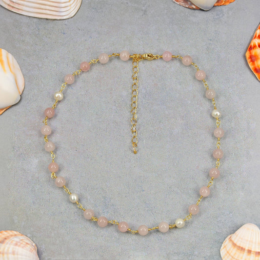 Blush Tide Rose Quartz Choker - Spiral Circle