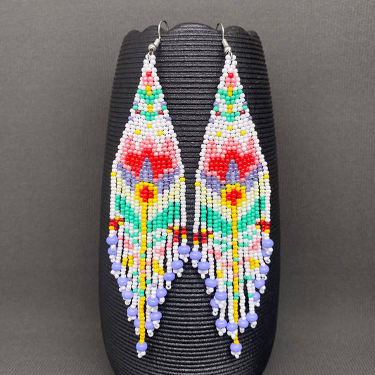 Bohemian Flower Colored Seed Beads Fringe Earrings - Spiral Circle