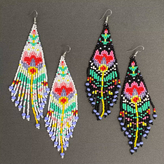 Bohemian Flower Colored Seed Beads Fringe Earrings - Spiral Circle