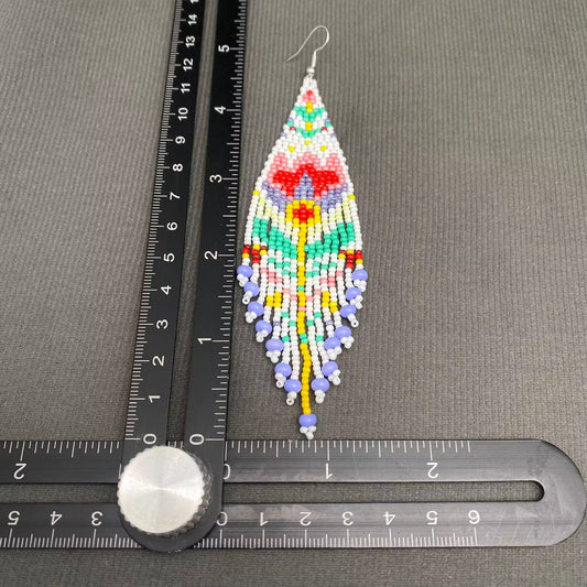 Bohemian Flower Colored Seed Beads Fringe Earrings - Spiral Circle