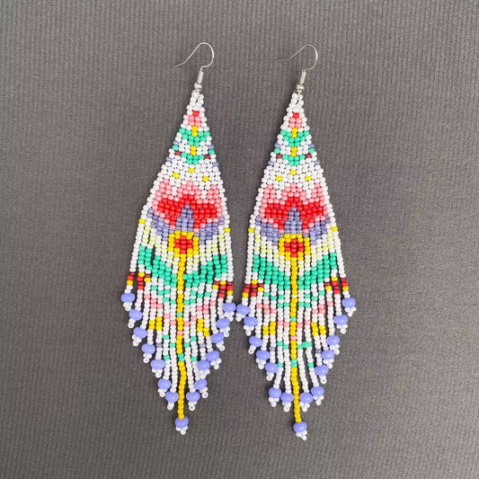 Bohemian Flower Colored Seed Beads Fringe Earrings - Spiral Circle