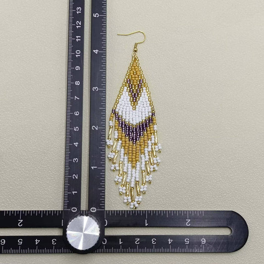 Bohemian Gold - tone Seed Beaded Earrings - Spiral Circle